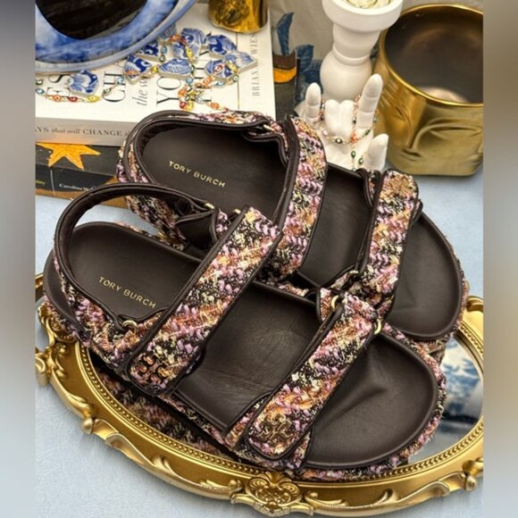 🆕 TORY BURCH 🧿 NWOB Kira Sport Sandal, Rose Cocoa Multi Tweed Dad Sandal Sz7.5 - Picture 14 of 14